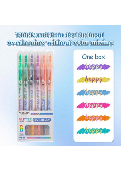 6/12/24 Çift Başlı Renk Istiflenmiş Işaretçi Kalem, Öğrenci Günlük Çizim Kalemi, Güzel ve Sevimli Kırtasiye Okulu Ofis Malzemeleri: 6pcs (Yurt Dışından)