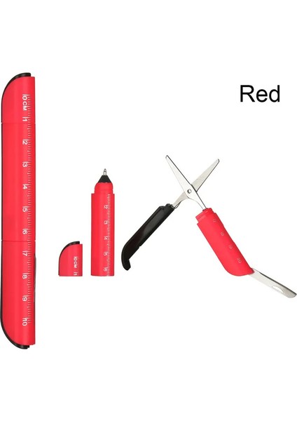 Yaratıcı Çok Işlevli 3'ü 1 Plastik Cetvel Beyin Pen, Katlanır Makas Yazan Pens Office Okul Kırtasiye Malzemeleri Renk: Kırmızı (Yurt Dışından)