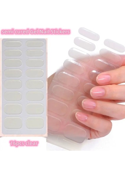 16TIPS Fransız Beyaz Kenar Yarı Kurulu Jel Tırnak Sarma Moda Renk Uzun Kalıcı Tam Kapak Su Geçirmez Tırnak Jel Sticker Sarar Manicucolor: NK-LTHP-021 (Yurt Dışından)
