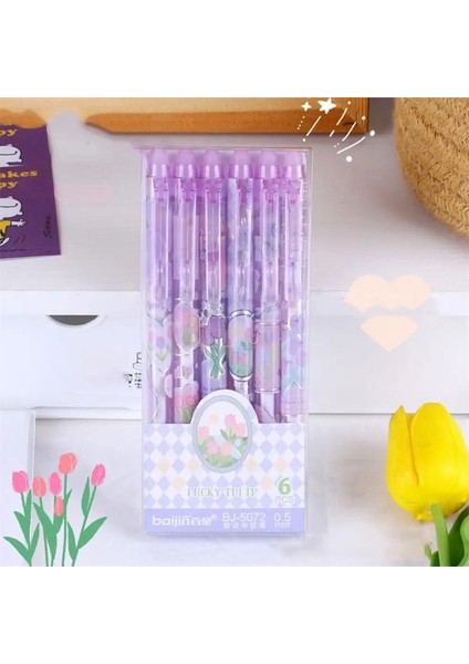Okula Dönüş Lale Silinebilir Jel Kalem Yazma Peyzaj Nötr Kalem 0.5mm Kore Tarzı Jel Kalemleri Silgi ile Kırış Kurtarıcı: Mavi-Mor Lale (Yurt Dışından)