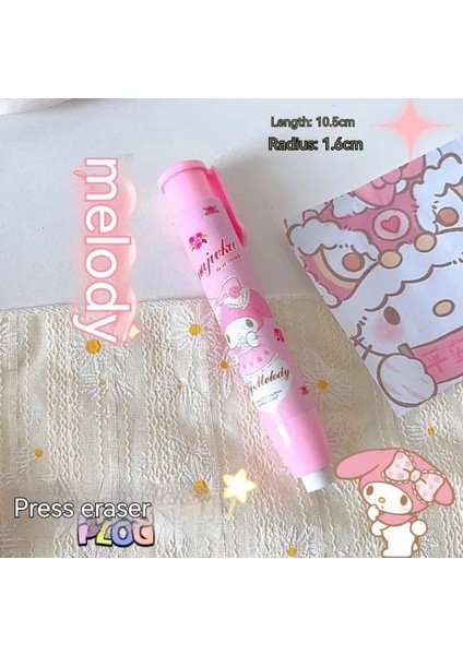 Sanrio 20PCS Press Kalem Silgi Anime Melody Kuromi Karikatür Ları Kırtasiye Temiz ve Tracess Silgi Çocuklar Için Renk: 20 Pcs Pembe (Yurt Dışından)