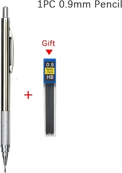0.3 0.5 0.7 0.9 1.3 2.0mm Mekanik Kalem Seti Full Metal Sanat Çizim Boyama Kurşunlu Otomatik Kalem Ofis Okulu Tedarik Renk: 1 Pc 0.9mm Kalem (Yurt Dışından)