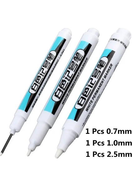 3pcs/metal Uzun Kafa Işaretleyici Kalemleri Yağlı Su Geçirmez Plastik Büyük Kapasiteli Büyük Beyaz Işaretçi Kalem Kırtasiye 0.7/1.0/2,5mm Renk: 0.7mm-1.0mm-2.5mm (Yurt Dışından)
