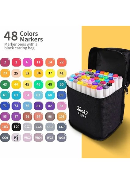 24/40/48/60/80 Renkler Sanat Işaretçileri Manga Çizim Işaretleri Alkol Yer Işareti Için Çift Fırça Kalemi Manga Çizim Sanat Malzemeleri Renk: 48 Renk Seti (Yurt Dışından)