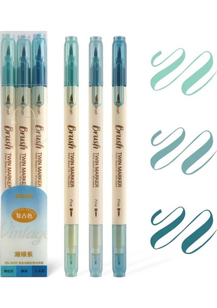 3pcs/set Retro Renkler Çift Uçlu Işaretçi Kalem Hattı Çizim Suluboya Kalemi Öğrenci Sanat Boya Okulu Sabit Renk: 05 (Yurt Dışından)