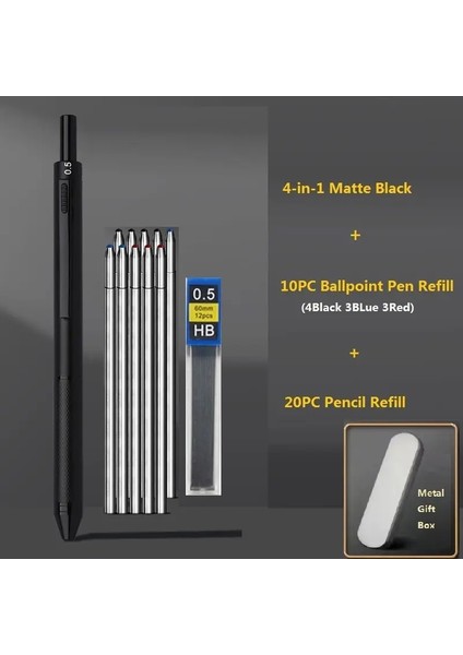Yeni 4 Arada 1 Çok Fonksiyonlu Kırtasiye Yerçekimi Algılayan Kalem Metal Çok Renkli Jel Kalem Caneta 0.7mm/0.5 mm Office Okul Yazma Renk: 1 Siyah Set B (Yurt Dışından)