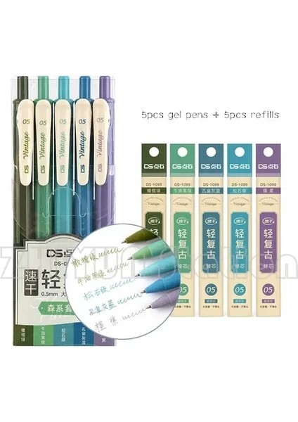 Geri Çekilebilir Vintage Renkli Jel Kalem Hızlı Kuru Mürekkep 0.5mm Retro Kalem Planlayıcı Çizim Okulu Ofis Kırtasiye Doldurma Renk: 1set Kalem Yatır (Yurt Dışından)