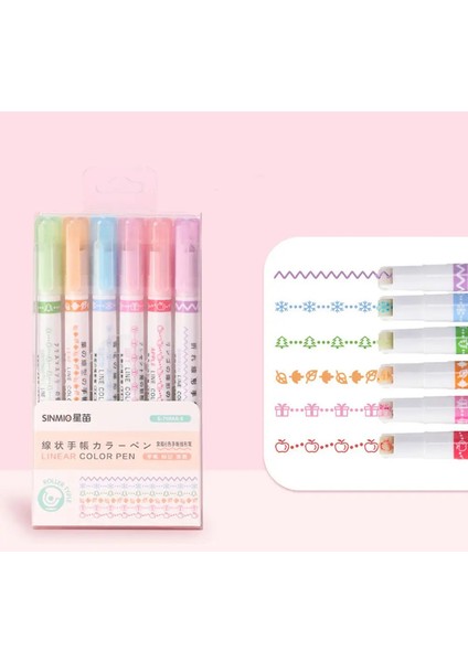 6pcs Çiçek Hattı Şekiyeti Yıklayıcıları Üstü Vuruşlar Eğrisi Liner Markeri Kawaii Kırtasiye Okul Ofis Malzemeleri Hediyeler Renk: D (Yurt Dışından)