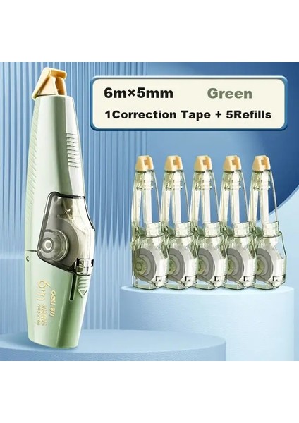 Düzeltme Bandı 6m*5mm Büyük Kapasiteli Doğru Kalem Günlüğü Scrapbooking Öğrenci Okul Ofis Malzemeleri Silindir Düzeltme Bandı Renk: Yeşil Set (Yurt Dışından)