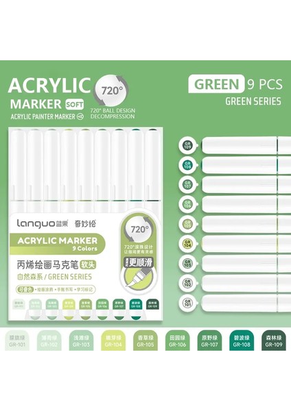 9 Renkler/set Renkli Akrilik Boya Sanat Markeri Kalem Dıy Grafiti Çizim Kalemleri Defter Günlüğü Yazma Boyama Kırtasiye Renk: Yeşil Serisi (Yurt Dışından)