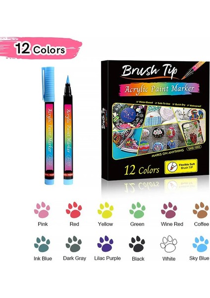 12-48 Molor Yumuşak Kafa Akrilik Marker Kalem Seti Su Geçirmez Bölünmüş Renk Gradyan Kawaii Graffiti Pen Okulu Malzemeleri Kırmızı Çolap: Cilt 12 Renk (Yurt Dışından)