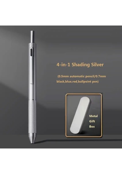 Yeni 4 Arada 1 Çok Fonksiyonlu Kırtasiye Yerçekimi Algılama Kalem Metal Çok Renkli Jel Kalem Caneta 0.7mm/0.5 mm Office Okul Yazma Renk: 1 Gümüş Set A (Yurt Dışından)