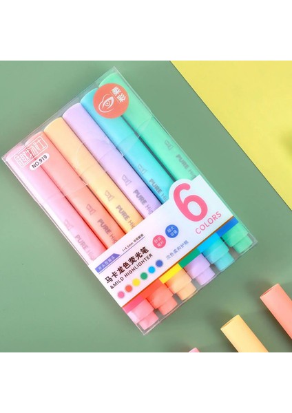 6pcs/set Pastel Renkli Makarna Makarna Vurgulayıcı Kalem Işaretleyici Kalem Floresan Kalem Çizme Vurucular Sevimli Kırtasiye Okul Malzemeleri: 6 Renk (Yurt Dışından)