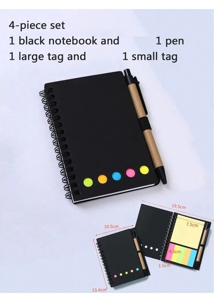 4 Paket Spiral Dizüstü Bilgisayar Kalem Döngüsüne Sahip, Yapışkan Notalar, 4.1x5.3 "kahverengi Kağıt Kapağı, Taşınabilir Astarlı Journalcolor: Siyah (Yurt Dışından)