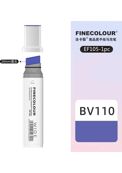 Finecolour 20MM Genişliğinde Işaretler Alkol Hattı Eskiz Sanat Işaretleri Kalem Çizim Okulu Sanat Malzemeleri EF105 Renk: BV110 (Yurt Dışından)