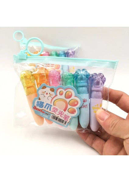 6pcs/çok Sevimli Karikatür Kedi Vurgulayıcılar Okul Ofis Kırtasiye Öğrencileri Malzemeleri Çizim Kawaii Dondurma Mini Boya Işaretleyici Pencolor: A (Yurt Dışından)