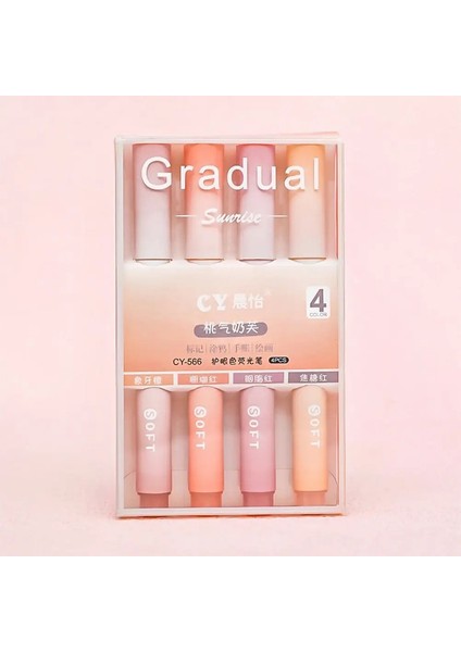 4pcs/set Macaron Renk Gradyanı Vurgulayıcı Kalemler Kawaii Kırtasiye Öğrencileri Işaretleyici Kalem Çizim Aracı Sevimli Okul Ofis Malzemeleri Renk: Pembe (Yurt Dışından)
