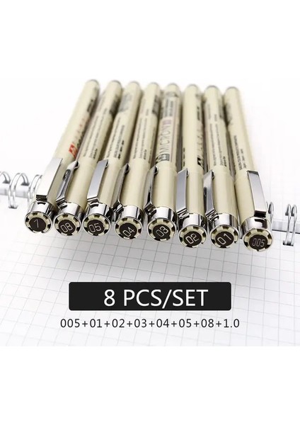 Pigment Liner Mikron Kalem Seti Neelde Çizim Kalemi Lot 005 01 02 03 04 05 08 1.0 Fırça Sanat Işaretleri Fineliner Çizim Kalemi Renk: 8 Pcs (Yurt Dışından)