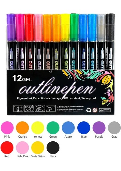 24 Renk Çift Çizgi Anahat Sanat Kalem Marker Kalem Dıy Graffiti Anahat Işaretçi Kalem Yüksek Helek Scrapbook Diary Poster Cardcolor: 8 Renk (Yurt Dışından)