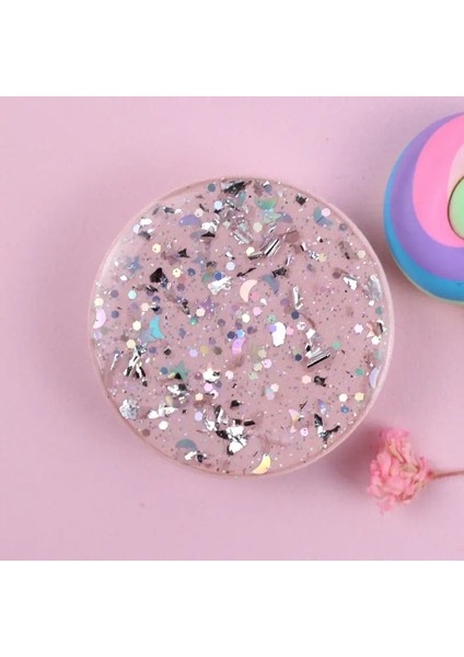 Pop Grip 3D Parmak Telefon Tutucu Tutuş Tok Soketleri Yıldızlı Gökyüzü Glitter Damla Tutkal Cep Telefonu ve Tablet Evrensel Tembel Tutucu Renk: Pembe (Yurt Dışından)