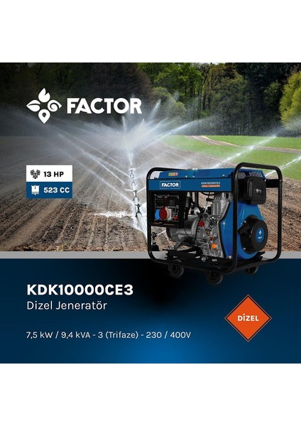 KDK10000CE3 9.4 Kva Ipli Marşlı Dizel Jeneratör 380V