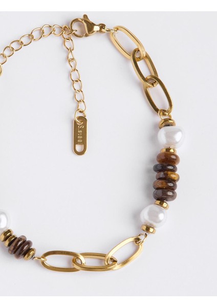 Altın Rengi Inci Detaylı Zincir Bileklik fırsatları