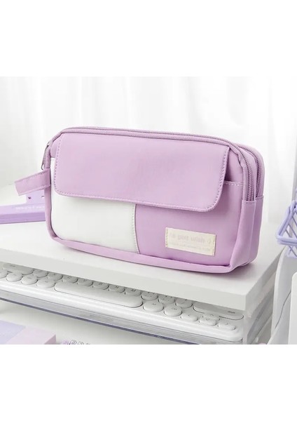 Renk Eşleştiren Büyük Kapasiteli Kalem Çantası Yüksek Görünümlü Ins Tarzı Kalem Çantası 2024 Yeni Öğrenci Erkek ve Kız Kırtasiye Depolama Çantası Renk: Mor (Yurt Dışından)