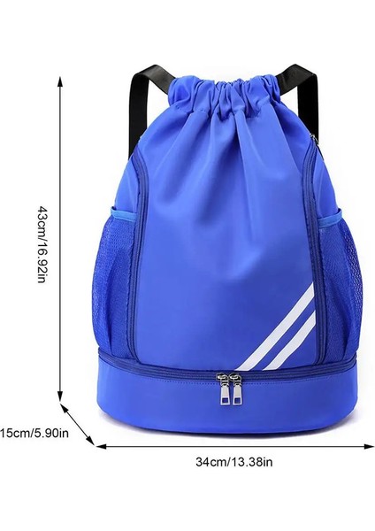 Drawstring Sırt Çantası Suya Dalı Spor Çanta String Sırt Çantası Salonu Sackpack Mesh Cepleri Ayakkabı Bölmesi Kadın Erkek Çocuklar Renk: Mavi (Yurt Dışından)