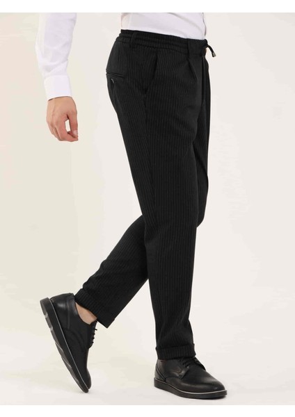 Siyah Erkek Slim Fit Çizgili Klasik Pantolon fiyatları