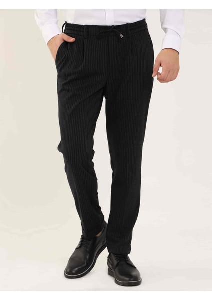 Siyah Erkek Slim Fit Çizgili Klasik Pantolon fırsatları