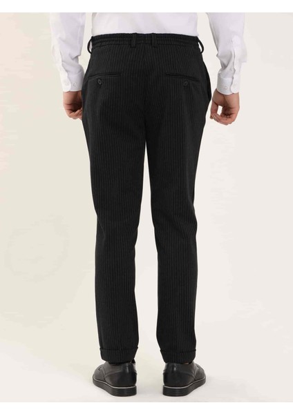 Siyah Erkek Slim Fit Çizgili Klasik Pantolon indirimleri
