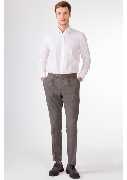 Kahve Melanj Erkek Slim Fit Pantolon