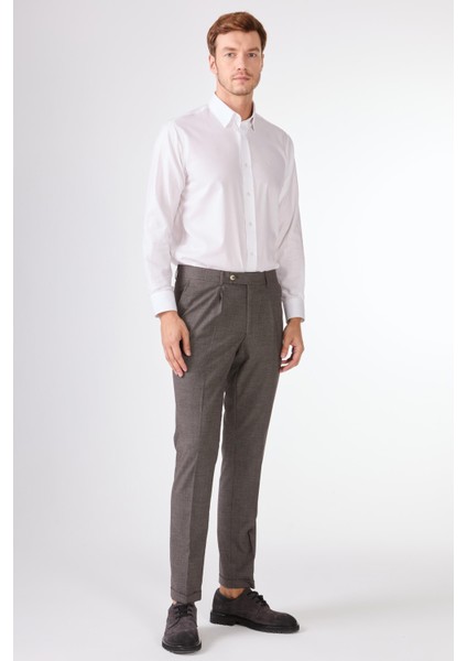 Kahve Melanj Erkek Slim Fit Pantolon modelleri
