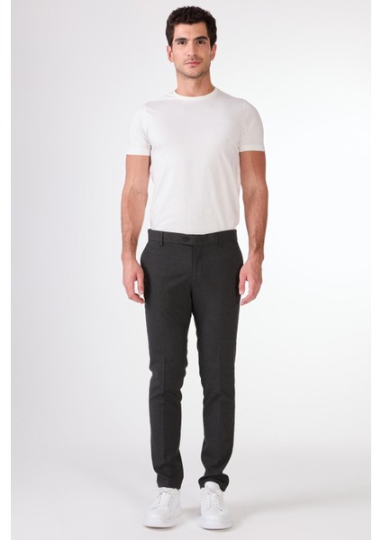 Antrasit Erkek Ekstra Slim Fit Melanj Desenli Klasik Pantolon - 103492
