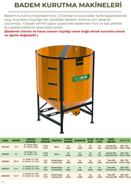 ADM5300E Badem Kurutma Makinesi fiyatları