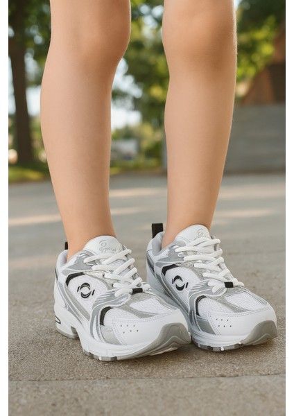Günlük Unisex Beyaz Siyah Sneaker Kaymaz Yüksek Taban Desenli Triko Bağcıklı Koşu Spor Ayakkabı