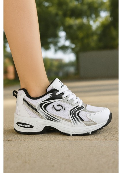 Günlük Unisex Beyaz Siyah Sneaker Kaymaz Yüksek Taban Desenli Triko Bağcıklı Koşu Spor Ayakkabı modelleri