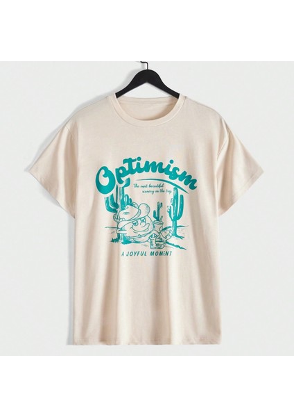 Taş Bisiklet Yaka Önü Optimism Baskılı T-Shirt