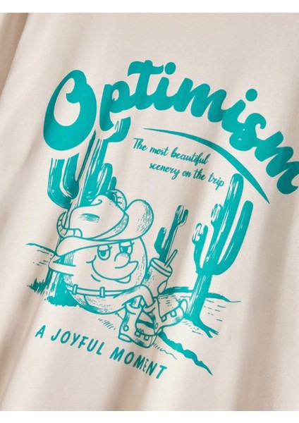 Taş Bisiklet Yaka Önü Optimism Baskılı T-Shirt modelleri