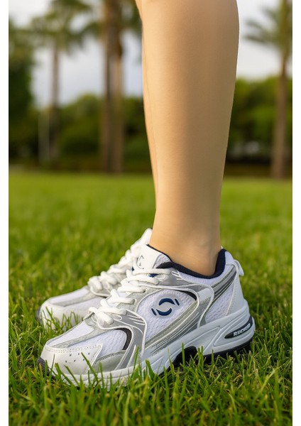 Günlük Unisex Beyaz Siyah Sneaker Kaymaz Yüksek Taban Desenli Triko Bağcıklı Koşu Spor Ayakkabı