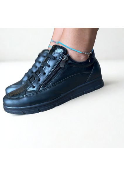 Siyah Deri Fermuarlı Kadın Günlük Rahat Casual Ayakkabı fiyatları