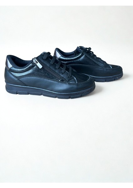 Siyah Deri Fermuarlı Kadın Günlük Rahat Casual Ayakkabı modelleri