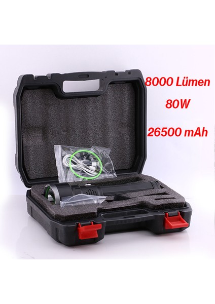 El Feneri 8000 Lümen 80W Uzun Menzil Metal Kasa Şarjlı Powerbank Ledli Işık Lambası Su Geçirmez Kamp fiyatları
