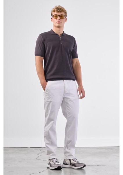 Beyaz Yan Cep Düz Regular Fit Erkek Pantolon