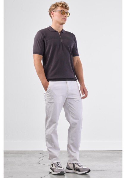 Beyaz Yan Cep Düz Regular Fit Erkek Pantolon modelleri