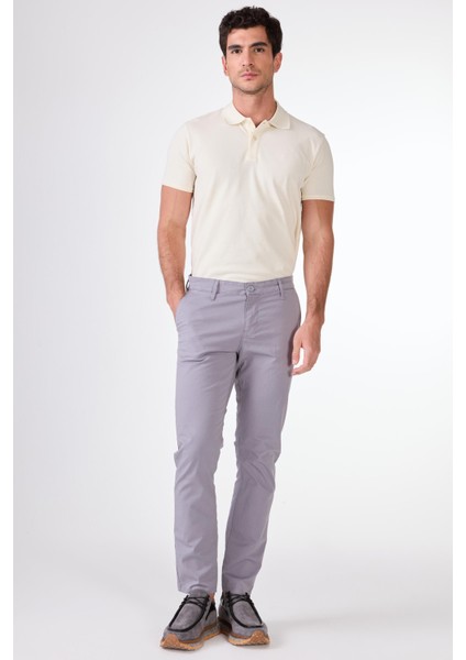 Gri Yan Cepli Düz Regular Fit Erkek Pantolon