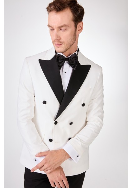 Ekru-Siyah Erkek Slim Fit Sivri Yaka Smokin Takım fiyatları