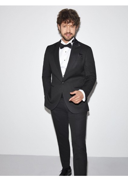 Siyah Erkek Modern Fit Mono Yaka Smokin Takım