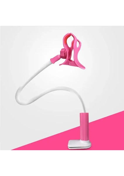 360 Clip Cep Telefon Tutucu Stand Taşınabilir Esnek Tembel Yatak Masaüstü Braket Akıllı Telefonlar Masa Yatak Montajı Stand Base Desteği 75CM Renk: Pembe (Yurt Dışından)