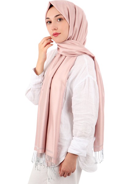 Pudra Gri Çift Taraflı Ipek Şal